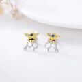 wholesale 925 Sterling Silver Honeycomb Bee Stud Earrings with Blue Crystal Eyes and Gold Accents-0-2