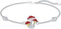 wholesale 925 Sterling Silver Red & Yellow Toadstool Charm Bracelet-Mushroom-Red 7"-9"