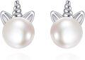 wholesale 925 Sterling Silver Pearl Unicorn Horn Stud Earrings for Women Girls Gifts -0-0