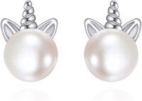 wholesale 925 Sterling Silver Pearl Unicorn Horn Stud Earrings for Women Girls Gifts -Unicorn Pearl