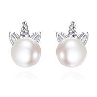 wholesale 925 Sterling Silver Unicorn Pearl Stud Earrings-Unicorn Pearl
