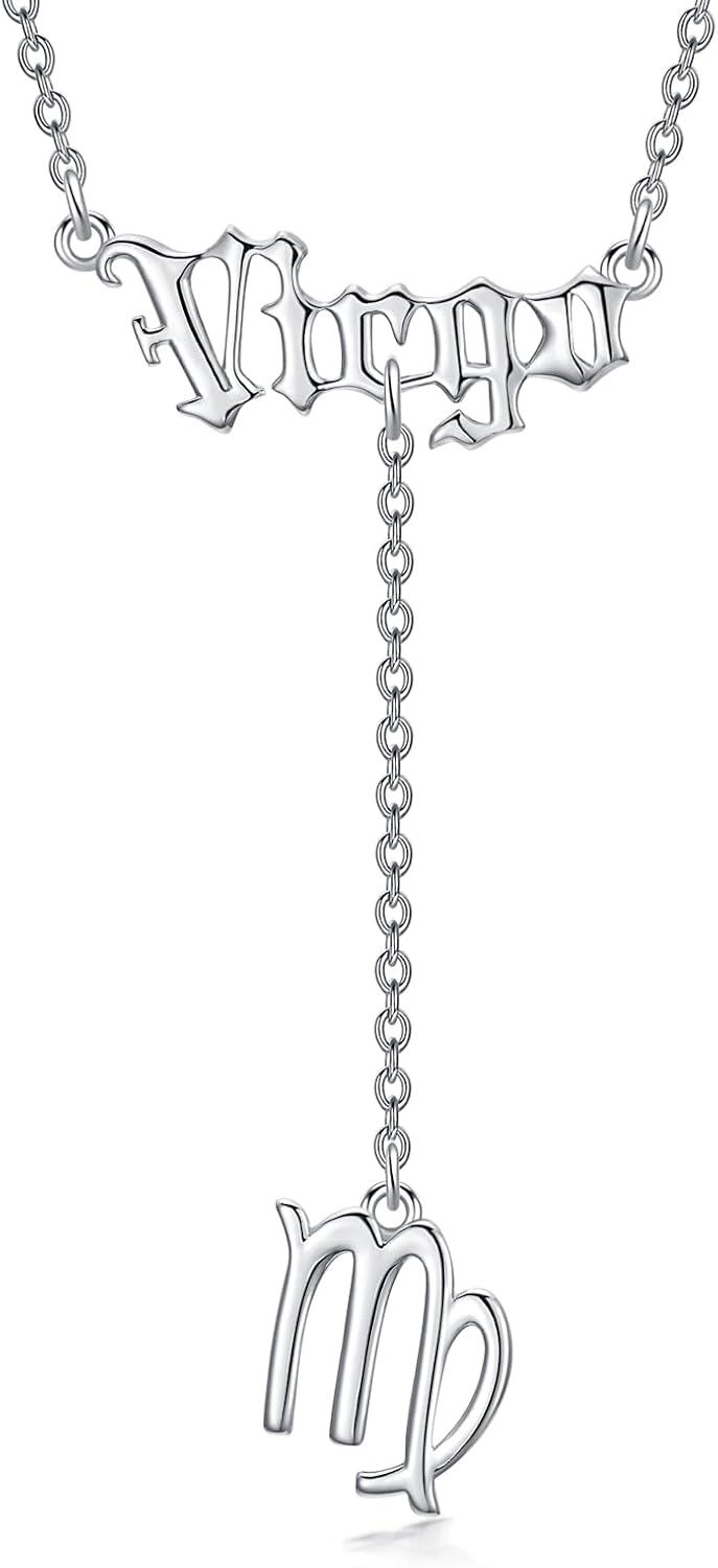 925 Sterling Silver Virgo Zodiac Sign Lariat Necklace with Chain and Charm for Women Astrology -0-0
