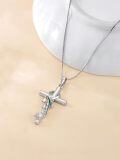 wholesale 925 Sterling Silver Green Enamel Lily of the Valley Cross Pendant Necklaces for Women Christian Gifts-0-4
