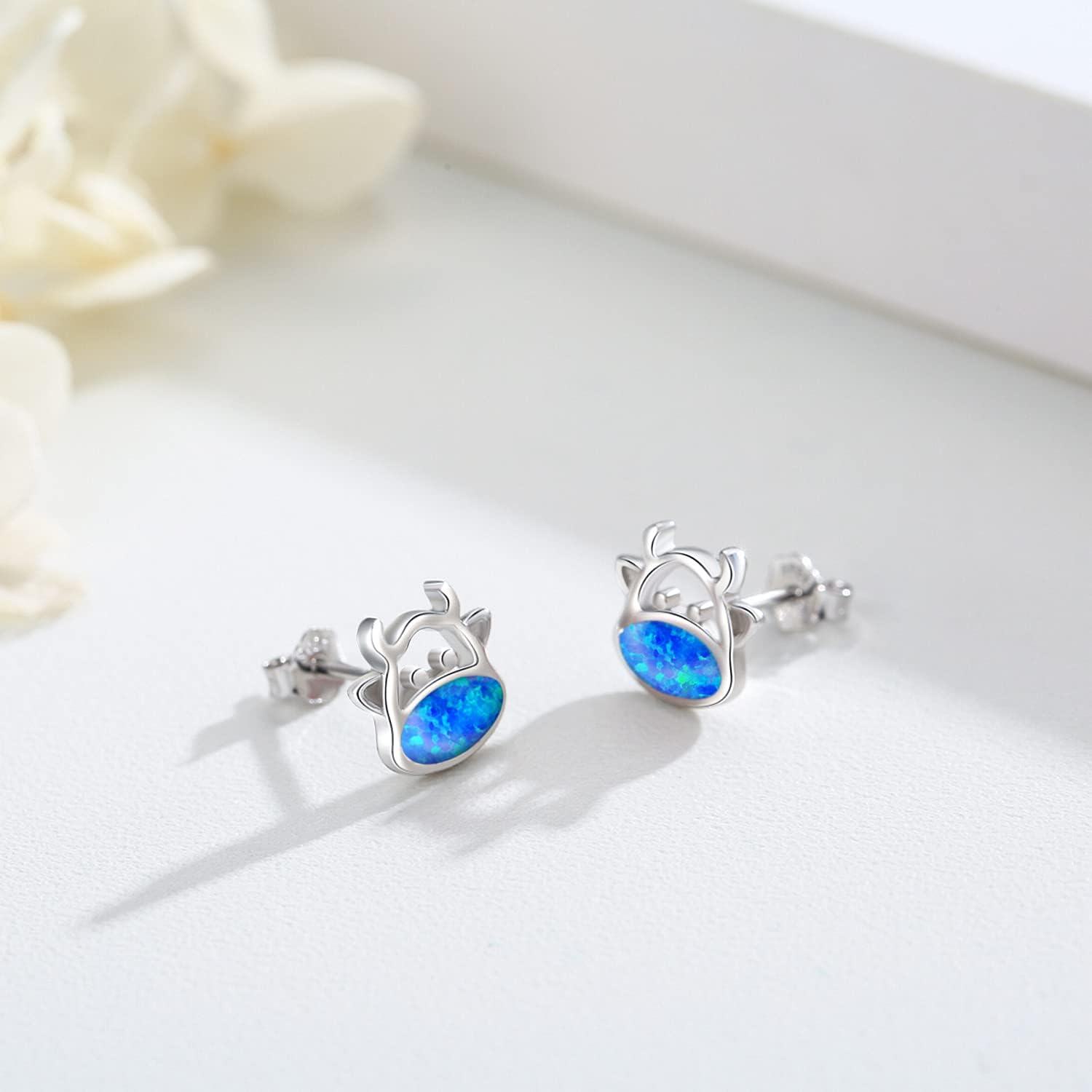 Sterling Silver Opal Animal Stud Earrings for Sensitive Ears-0-2