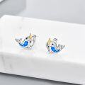 wholesale 925 Sterling Silver Blue Opal Whale Stud Earrings for Women's Birthday Gift-0-1