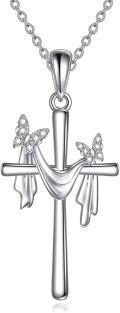 wholesale 925 Sterling Silver Cross Pendant with Butterflies and Berries - Christian s for Women-0-0
