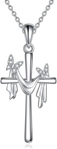 wholesale 925 Sterling Silver Cross Pendant with Butterflies and Berries - Christian s for Women-01-Butterfly Cross