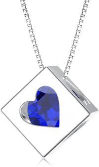 wholesale 925 Sterling Silver AAAAA Natural Gemstone Heart Pendant Necklace for Sensitive Skin, Gift for Women-Sapphire