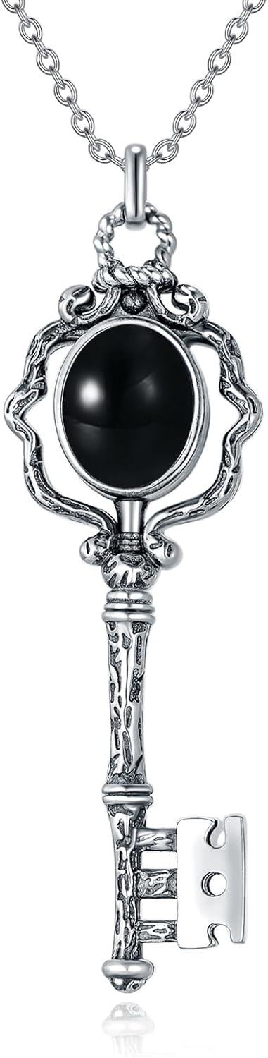 Sterling Silver Stone Retro Key Necklace for Women Exquisite Jewelry Gift-0-1
