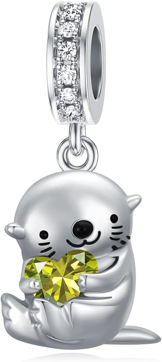 Sterling Silver Birthstone Otter Charm Bead for Jewelry Making  Char-08-Aug-Otter