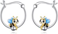 wholesale 925 Sterling Silver Bumblebee Hoop Earrings - Cute Animal  for Her-Bee