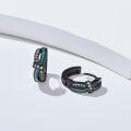wholesale Black 925 Sterling Silver Turquoise & Crystal Hoop Earrings 15mm - Hypoallergenic  for Women and Men-0-2