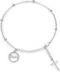 wholesale 925 Sterling Silver Cross Charm Anklet - Faith Christian Religious Foot Chain s for Women-White Gold