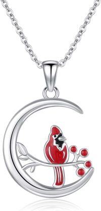 wholesale 925 Sterling Silver 925 Red Cardinal on Crescent Moon Pendant Necklace for Women and Girls-Cardinal Necklace