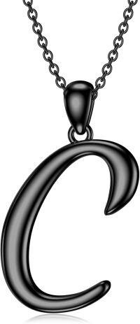 wholesale Sterling Silver 26 Letter Pendant Necklace-Letter C-black gold plated