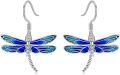 wholesale 925 Sterling Silver Blue Enamel Dragonfly Drop Earrings for Women Girls  4cm Long-0-0