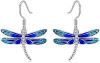 wholesale 925 Sterling Silver Blue Enamel Dragonfly Drop Earrings for Women Girls  4cm Long-blue dragonfly