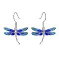 wholesale 925 Sterling Silver Blue Enamel Dragonfly Drop Earrings for Women Girls  4cm Long-0-0