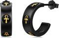 wholesale 925 Sterling Silver Black Gold Ankh Hoop Earrings - Egyptian Jewelry for Women and Girls-0-0