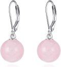wholesale 925 Sterling Silver Yellow Jade Round Ball Leverback Dangle Drop Earrings for Women-0-7