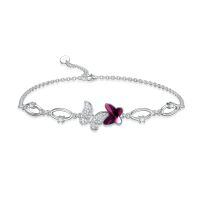 wholesale 925 Sterling Silver Pink Crystal Butterfly Charm Bracelet for Girls & Teenagers-Butterfly bracelat with purple crytal