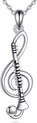 wholesale 925 Sterling Silver Clarinet Treble Clef Musical Note Charm Pendant Necklace-0-0