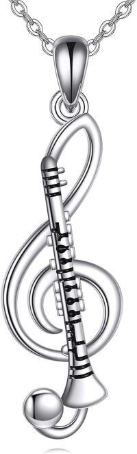 wholesale 925 Sterling Silver Clarinet Treble Clef Musical Note Charm Pendant Necklace-Clarinet
