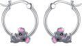 wholesale 925 Sterling Silver Elephant Hoop Earrings with Pink Enamel Birthdays Gift for Girls and Women-0-0