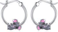 wholesale 925 Sterling Silver Elephant Hoop Earrings with Pink Enamel Birthdays Gift for Girls and Women-Koala