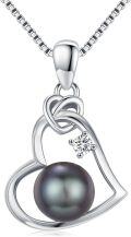 wholesale 18K Gold Plated 925 Sterling Silver & Tahitian Black Pearl Heart Pendant Necklace for Women-0-0