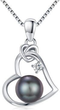 wholesale 18K Gold Plated 925 Sterling Silver & Tahitian Black Pearl Heart Pendant Necklace for Women-Heart-A