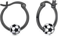 wholesale 925 Sterling Silver Soccer Ball Hoop Earrings for Women and Girls-Black Soccer