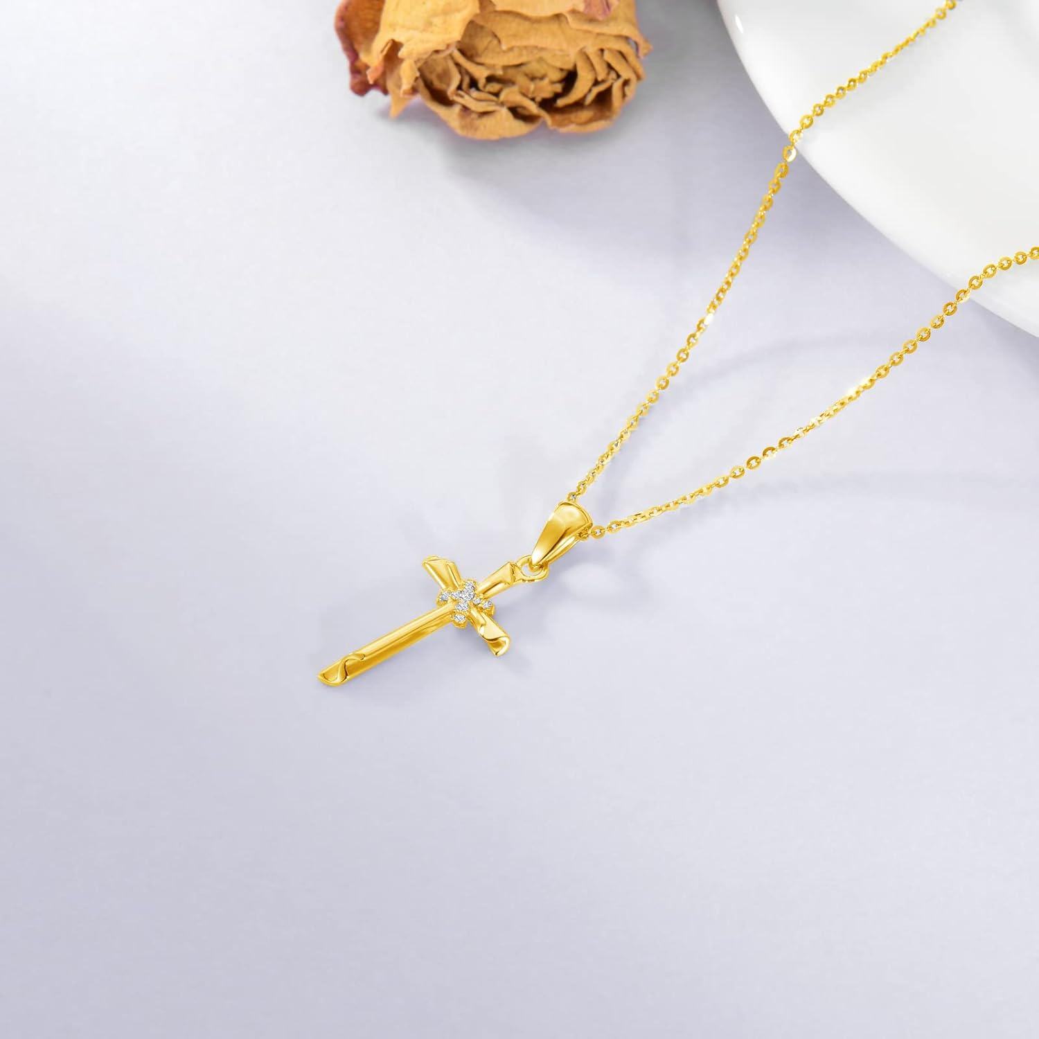 Yellow Gold 14K Women s Crucifix Cross Pendant Necklace 16+1+1 Inch-0-3