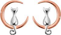 wholesale Sterling Silver Gold Cat Moon Stud Earrings Black Silver Animal Jewelry Gifts-pink