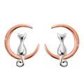 wholesale 925 Sterling Silver Cat and Crescent Moon Stud Earrings for Women-0-12