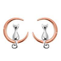 wholesale 925 Sterling Silver Cat and Crescent Moon Stud Earrings for Women-pink