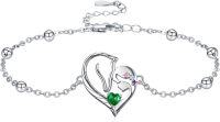 wholesale 925 Sterling Silver Horse Heart Birthstone Bracelet Jewelry Gift for Women-05-May-Lab Created Emerald