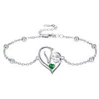 wholesale 925 Sterling Silver Horse Heart Birthstone Bracelet Jewelry Gift for Women-05-May-Lab Created Emerald