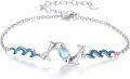 wholesale 925 Sterling Silver Blue Wave Dolphins Moonstone Charm Anklet Jewelry-0-0