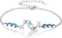 wholesale 925 Sterling Silver Blue Wave Dolphins Moonstone Charm Anklet Jewelry-D-Dolphin