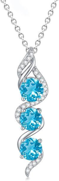 wholesale Sterling Silver 5mm Round Cut Three Birthstone Pendant Necklace w 18+2 Chain-Swiss Blue