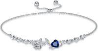 wholesale 925 Sterling Silver Rose Flower Birthstone Bolo Bracelet for Women-09-September-Sapphire