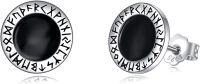 wholesale 925 Sterling Silver Rune Design Onyx Men's Stud Earrings - 10MM-1-Viking Studs