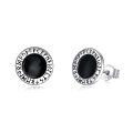 wholesale 925 Sterling Silver Rune Design Onyx Men's Stud Earrings - 10MM-0-0