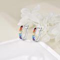 wholesale 925 Sterling Silver Rainbow Heart-Shaped Gemstone Huggie Hoop Earrings for Women-0-7