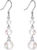wholesale 925 Sterling Silver Pearl Dangle Earrings - Elegant Triple Pearls Drop s for Her-0-0