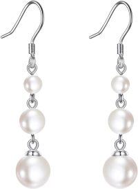 wholesale 925 Sterling Silver Pearl Dangle Earrings - Elegant Triple Pearls Drop s for Her-Pearl