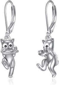 wholesale 925 Sterling Silver Cat Drop Earrings with Leverbacks for Women and Girls-Cat Earrings