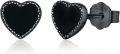 wholesale 925 Sterling Silver Black Heart Stud Earrings with Onyx and CZ s for Women Men-0-0