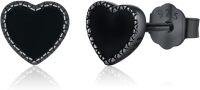 wholesale 925 Sterling Silver Black Heart Stud Earrings with Onyx and CZ s for Women Men-A02 - Heart Black Onyx (7 MM)